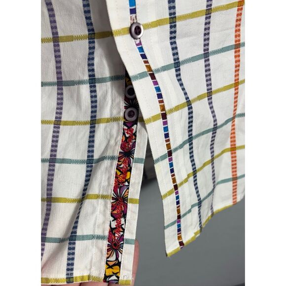 Robert Graham Button Up Plaid Shirt White Orange Embroidered Cuff Size Large L - Picture 9 of 12